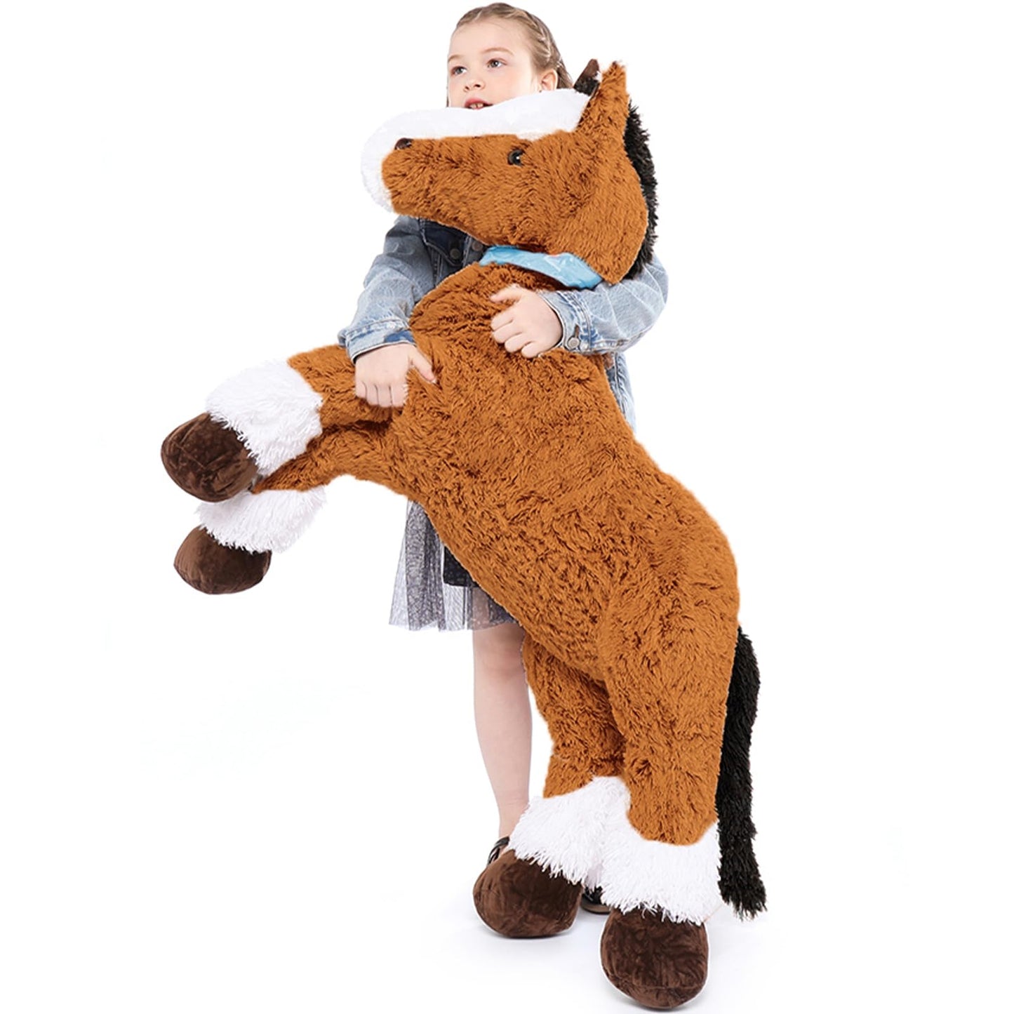 Tezituor 47 Inch Giant Horse Stuffed Animal, 4ft Realistic Chocolate Stuffed Horse Plush Toy, Hugging Soft Horse Pony Plush Pillow for Boys Girls,