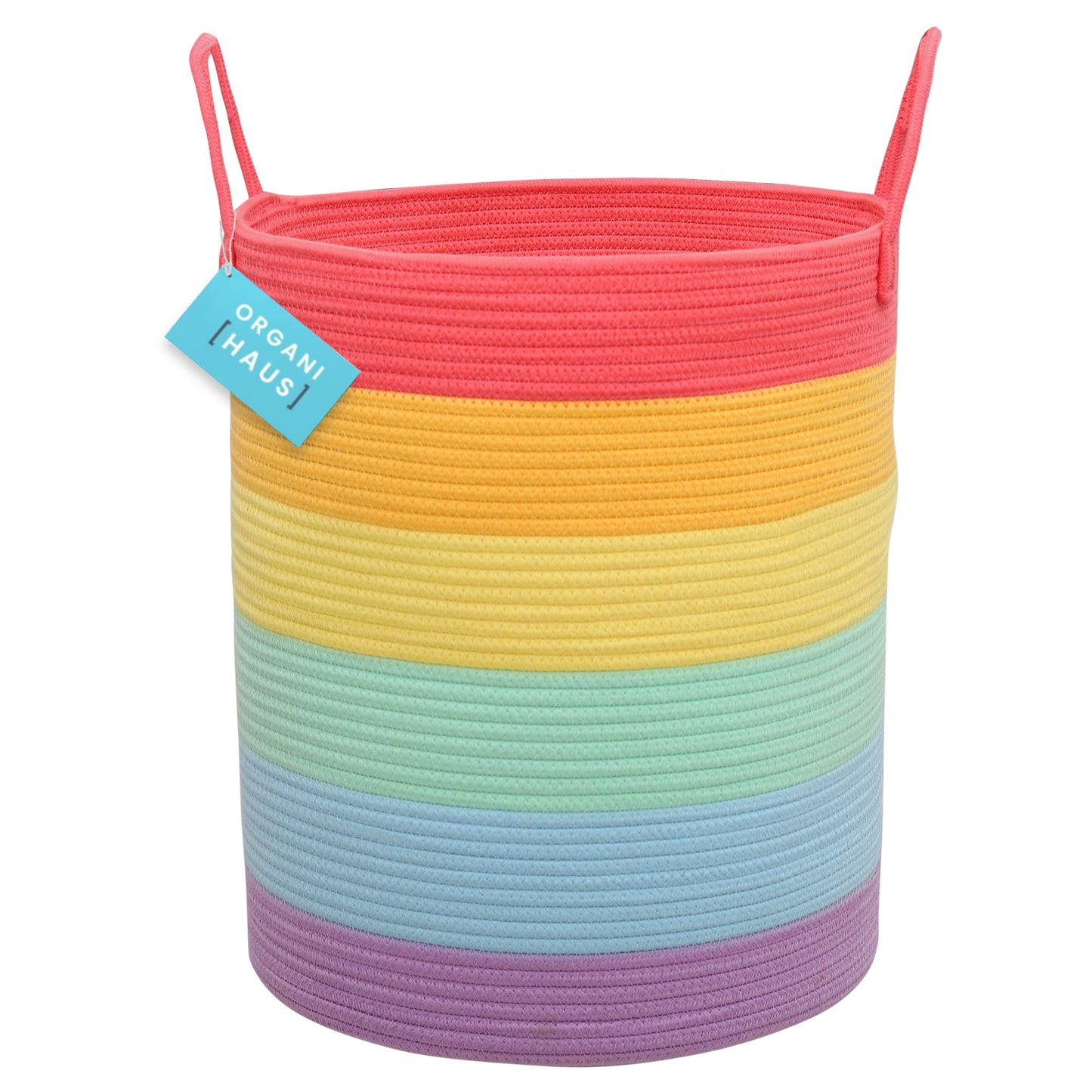 OrganiHaus Large Blanket Basket for Living Room 20x13, Rainbow Rope Basket for Classroom Organization, Toy Storage Basket, Woven Kids Laundry Basket, Baby Toy Box, Cute Storage Basket, Nursery Hamper