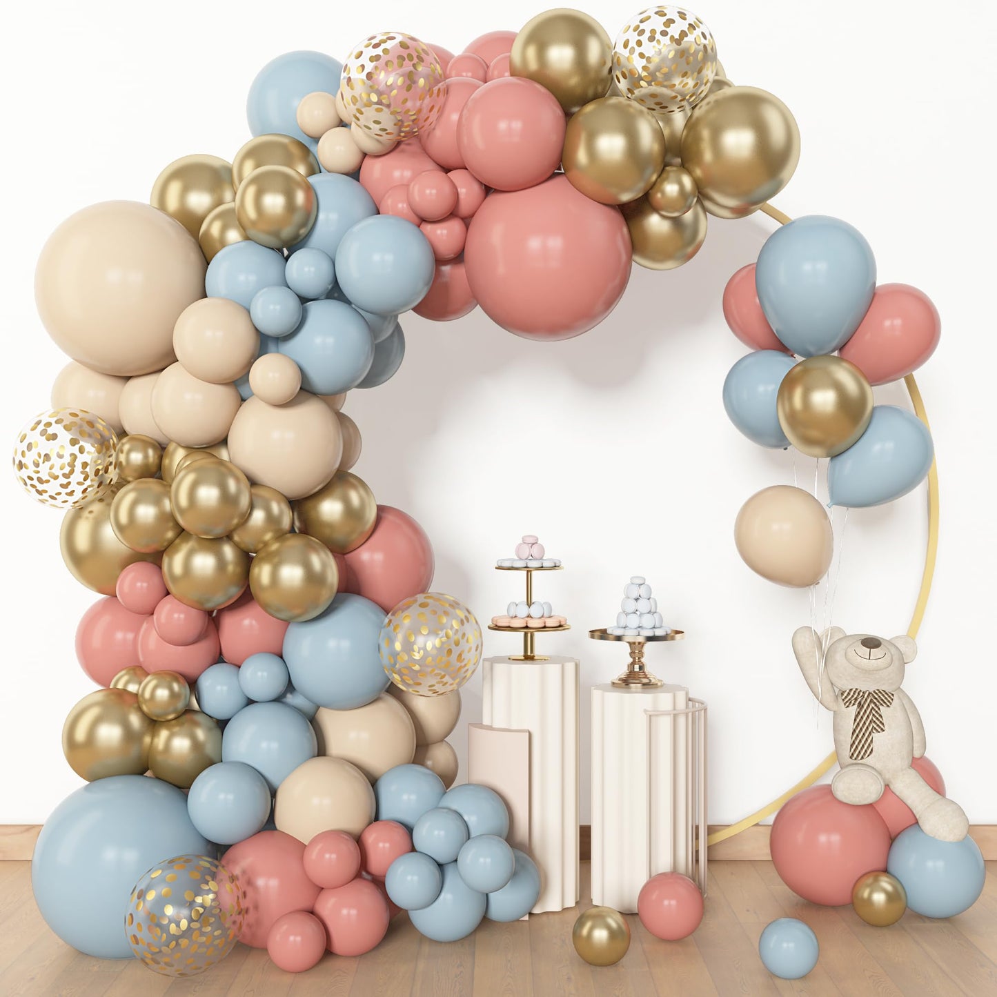 Amandir 153pcs Sage Green Balloon Garland Arch Kit, Different Sizes 18 12 10 5 inch Green Blush Gold Latex Metallic Confetti Gold Balloons for Birthday Baby Shower Wedding Safari Forest Decorations