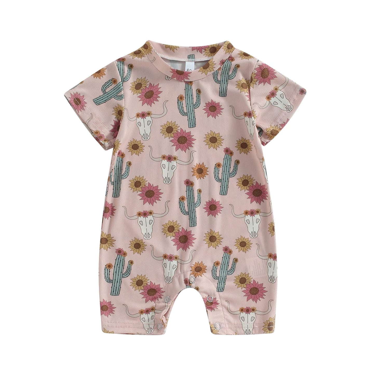 Gueuusu Country Baby Clothes Boy Girl Western Cow Print Short Sleeve Romper Bodysuit Ribbed One Piece Jumpsuit Summer Outfit