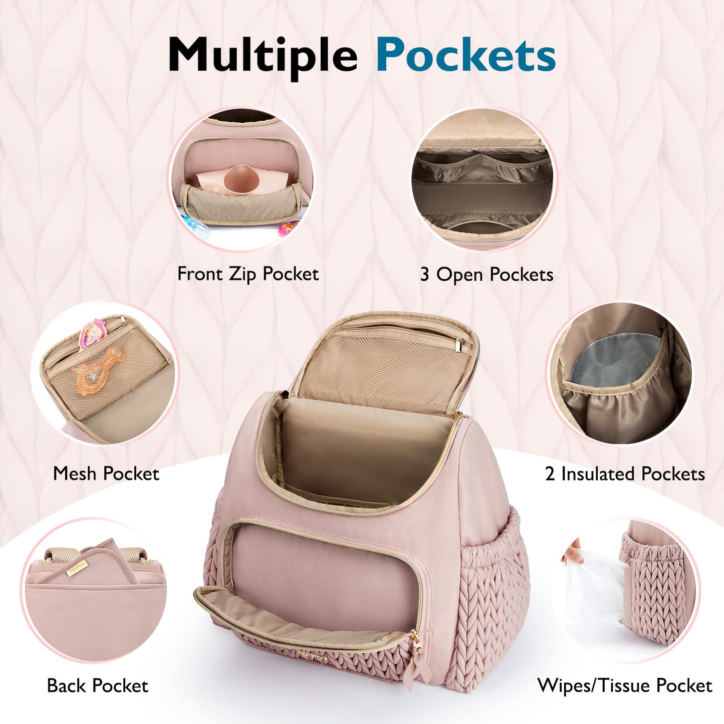 mommore Diaper Bag Small Diaper Backpack Stylish Baby Travel Backpacks with Insulated Pockets, Changing Pad, Stroller Straps