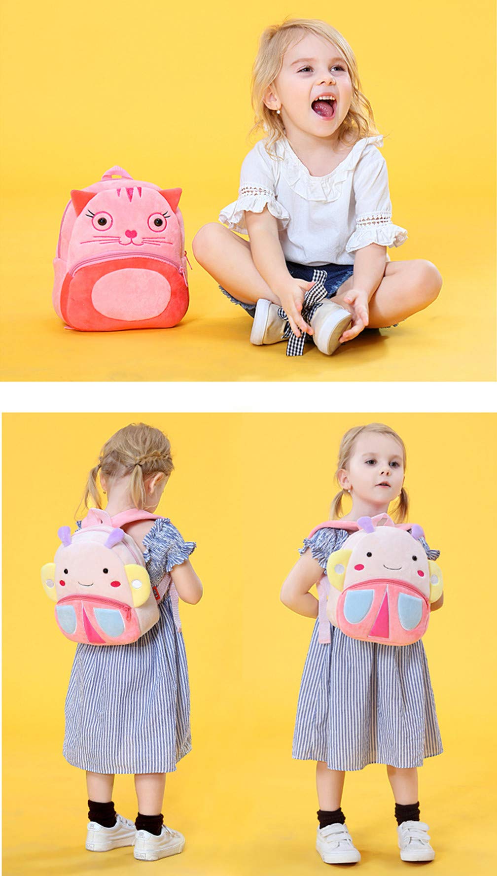 Ladyzone Toddler Backpack Zoo Animals Backpacks Cute Plush Bag Cartoon 10" Preschool Book Bag For 2+ Years Girls Boys