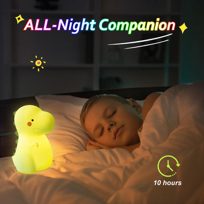 Children's Dinosaur Night Lamp, 7-Color Adjustable Breathing Dinosaur lamp, Portable Rechargeable LED Bedside lamp for Kindergarten, Boys and Girls' Toy Christmas Gift (Green)