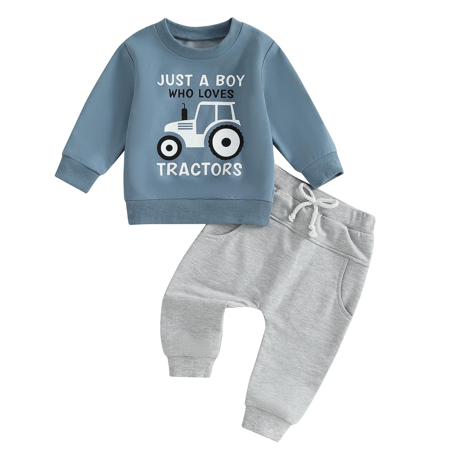 Toddler Baby Boy Fall Winter Outfits Tractor Print Long Sleeve Sweatshirt Pants Set Kids Sweatsuit Clothes