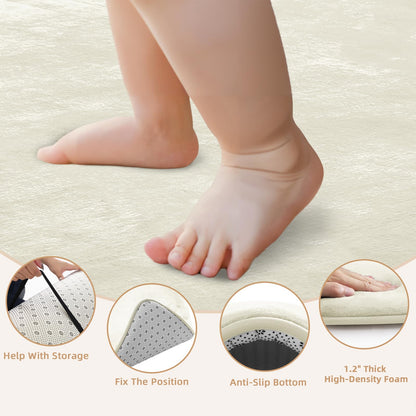 Thick Baby Play Mat for Floor,50 x 50 Playpen Mat,Tummy Time Foam Mat,Ultra Soft Support & Plush Feel,Easy Care with Non-Slip Cushioned for Infant,Kids and Toddler Crawling,Beige