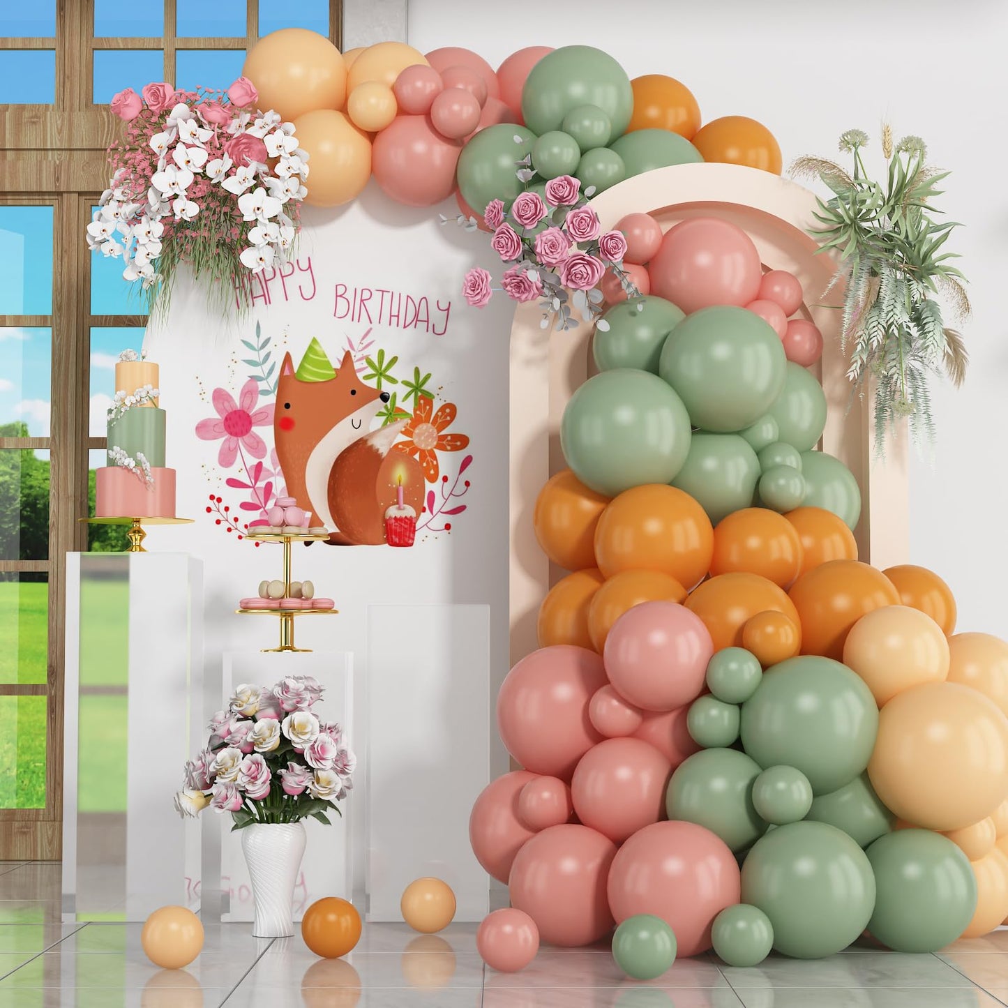 Dusty Blue Sage Green Balloon Arch Kit Slate Fog Blue Pastel Green White Sand Beige Gold Balloons Garland for Jungle Safari Birthday Baby Shower Wedding Party Decorations