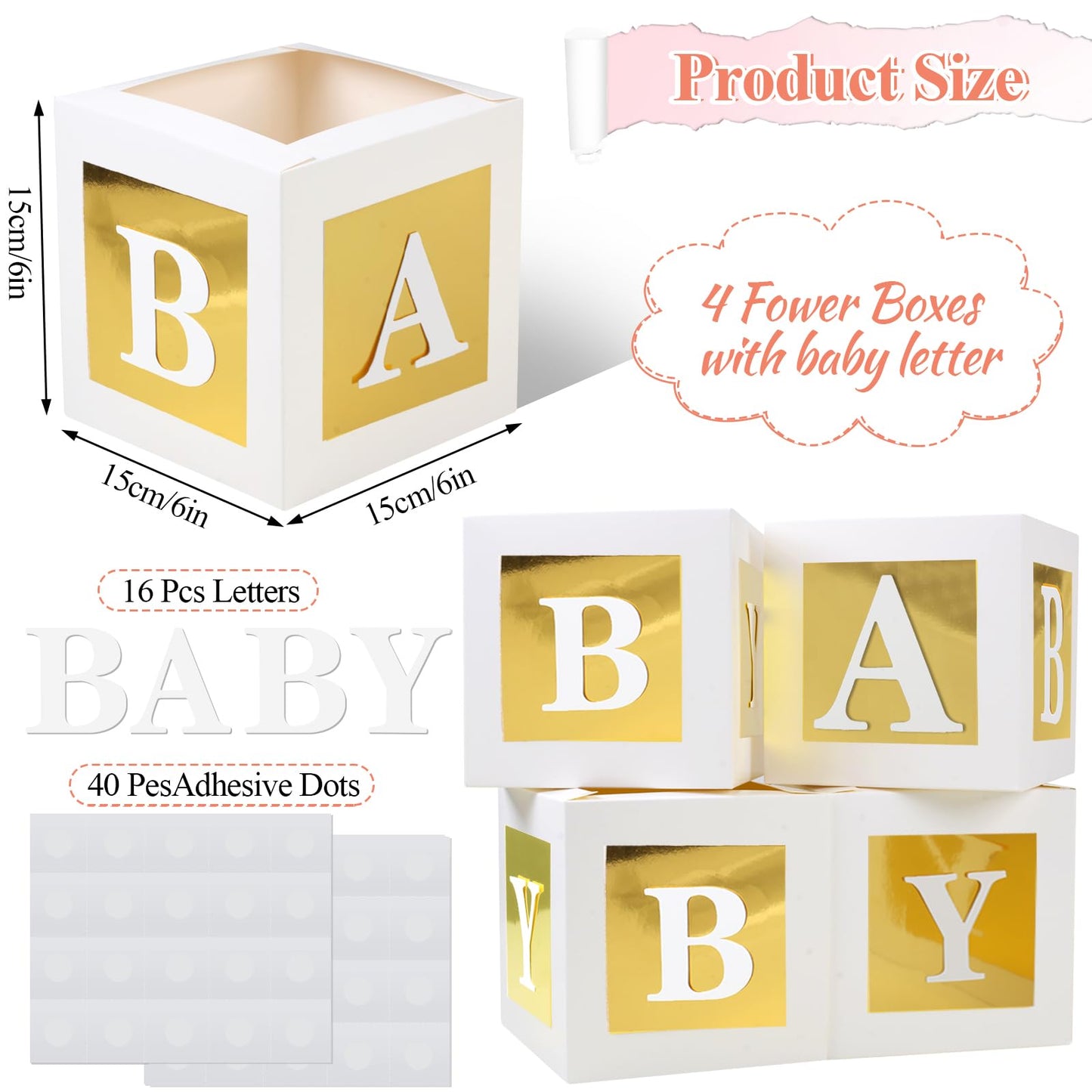 4 Pcs Baby Shower Flower Boxes Centerpieces Decoration Rose Gold Baby Block Floral Holder Centerpiece Baby In Bloom Gender Reveal Birthday Party Decors Table Display Its A Girl Its A Boy