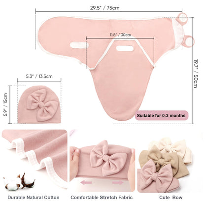 DRESHOW BQUBO 3 Pack Baby Swaddle Sleep Sacks Baby Swaddling Blanket Wrap Newborn Swaddle Sack with Big Bow Hat for Boys Girls 6-12 Lbs Newborns & 0-3 Months Girls Boys