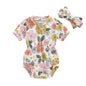 Baby Girl Summer Clothes Ribbed Short Sleeve Romper Solid Color Bodysuits Bow Headband Outfit Newborn Girl Jumpsuit