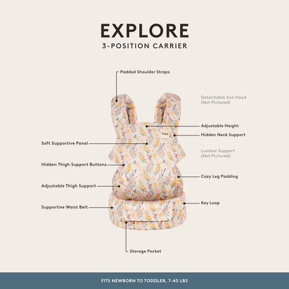 Baby Tula Explore Linen Baby Carrier 7 – 45 lb, Adjustable Newborn to Toddler Carrier, Multiple Ergonomic Positions Front and Back, Breathable and [Natural – Explore + Linen, Ash