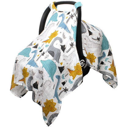 Muslin Baby Car Seat Cover, Breathable Infant Car Seat Cover Lightweight Carseat Canopy Covers for Babies, Universal Fit Stroller Cover for Summer Spring/Hot Days/Warm Weather