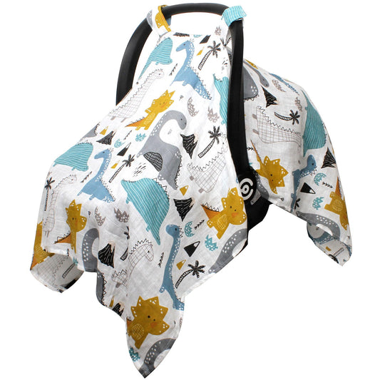 Muslin Baby Car Seat Cover, Breathable Infant Car Seat Cover Lightweight Carseat Canopy Covers for Babies, Universal Fit Stroller Cover for Summer Spring/Hot Days/Warm Weather