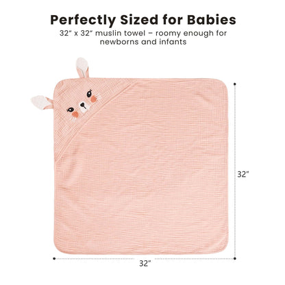Konssy 2-Pack Muslin Baby Hooded Towels, Soft Cotton and Absorbent Baby Bath Towels for Newborn, Infant & Toddler with Animal Hooded Design (Bunny & Deer)