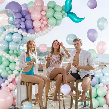 CROSSFINGERS Mermaid Balloon Garland Arch Kit,145pcs Purple Pastel Pink light Blue Balloons with Mermaid Tails Foil Balloons for Birthday Gender Reveal Baby Shower Ocean Themed Party Decorations
