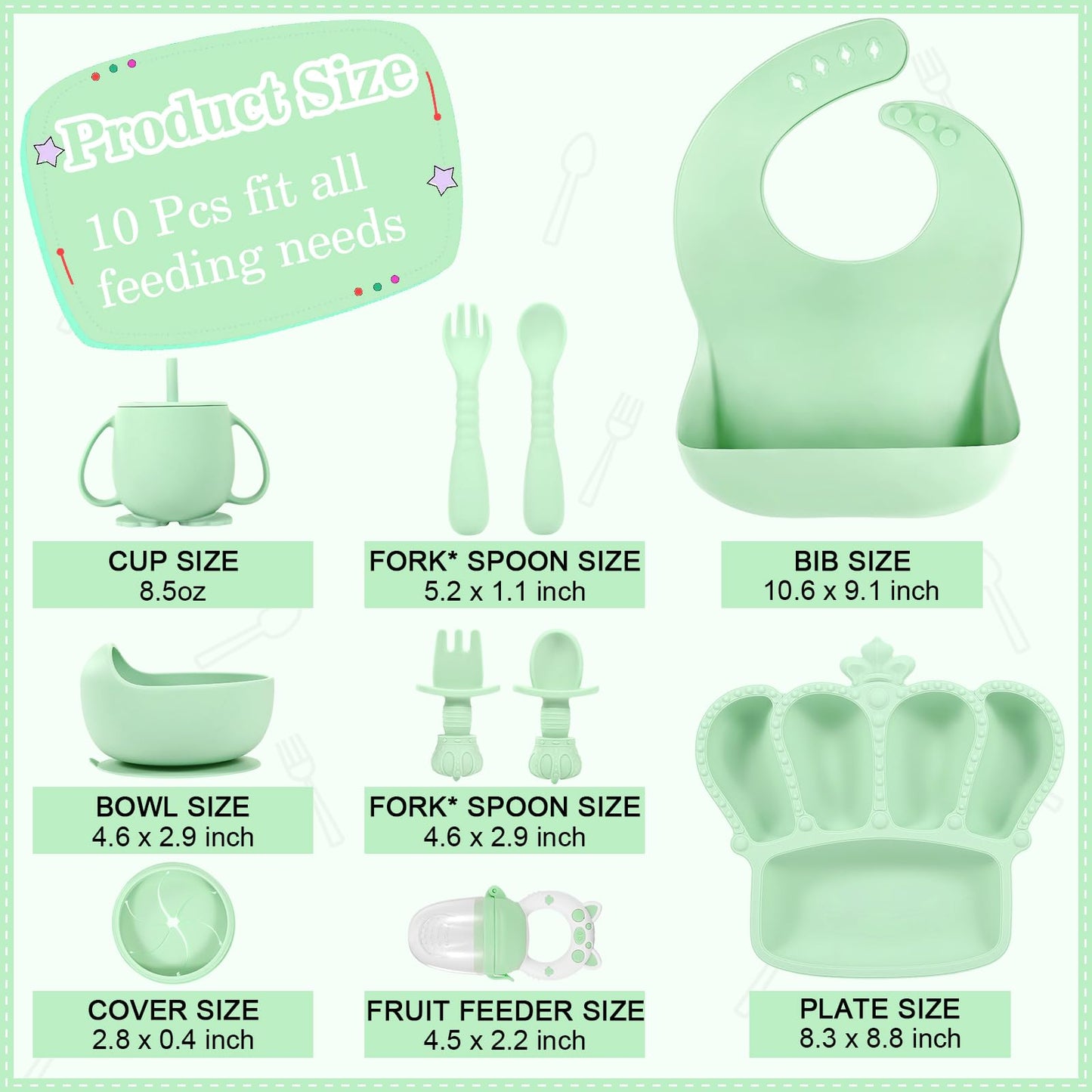 Silicone Baby Feeding Set 10 Pcs Baby Led Weaning Supplies Suction Bowl Divided Plate Baby Bibs Fruit Feeder Baby Spoons Forks Sippy Cup Toddler Utensil Sets Baby Essentials for Newborn Gift