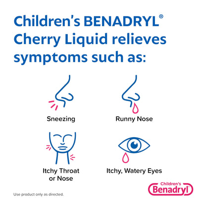 Benadryl Children's Dye-Free Allergy Relief Liquid + 12.5 mg Diphenhydramine HCl, Antihistamine Allergy Medicine for Kids Helps Relieve Runny Nose & Sneezing, Bubble Gum Flavor, 8 fl. oz