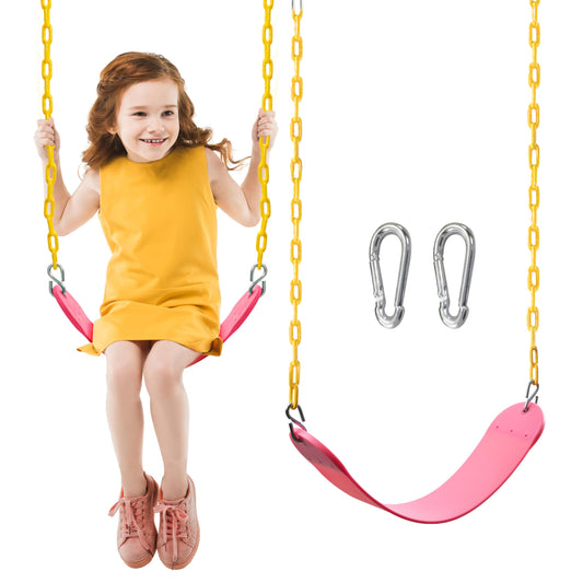 TURFEE Heavy Duty Swing Seat Pink Color with 66” Chain, Swing Set Accessories Replacement with Snap Hooks for Kids Outdoor Play Playground