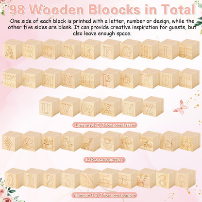 Marsui 136 Pcs Baby Shower Blocks to Decorate Game Kit Includes 98 Wooden Blocks, 36 Markers, 1 Game Sign, 1 Storage Box for Baby Shower Gender Reveal Activity Party Decorations(Pink Elephant)