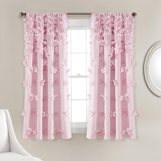 Lush Decor Riley Window Curtain Panel - Charming Handmade Bow Details - Elegant Light Filtering Single Curtain for Living Room, Dining Room, or Bedroom - 54" W x 84" L, Blush