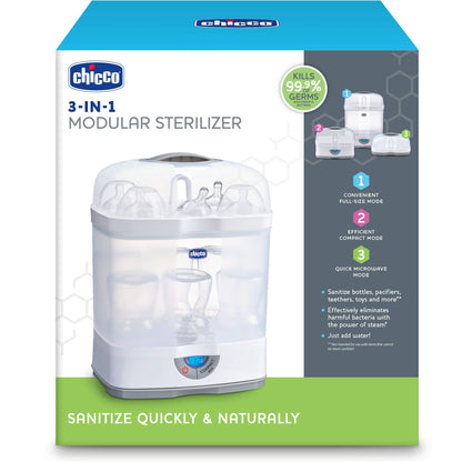 Chicco Advanced Electric Steam Sterilizer & Dryer for Baby Bottles, Feeding Accessories and More | Eliminates 99.9% of Germs | 4 Programming Options | 2 Configurations | Automatic Shut-Off