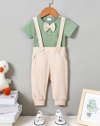 SANMIO Baby Boy Clothes 0-18 Months Newborn Outfits Short Sleeve Romper Top and Suspender Pants Baby Boy Summer Clothing 2Pcs