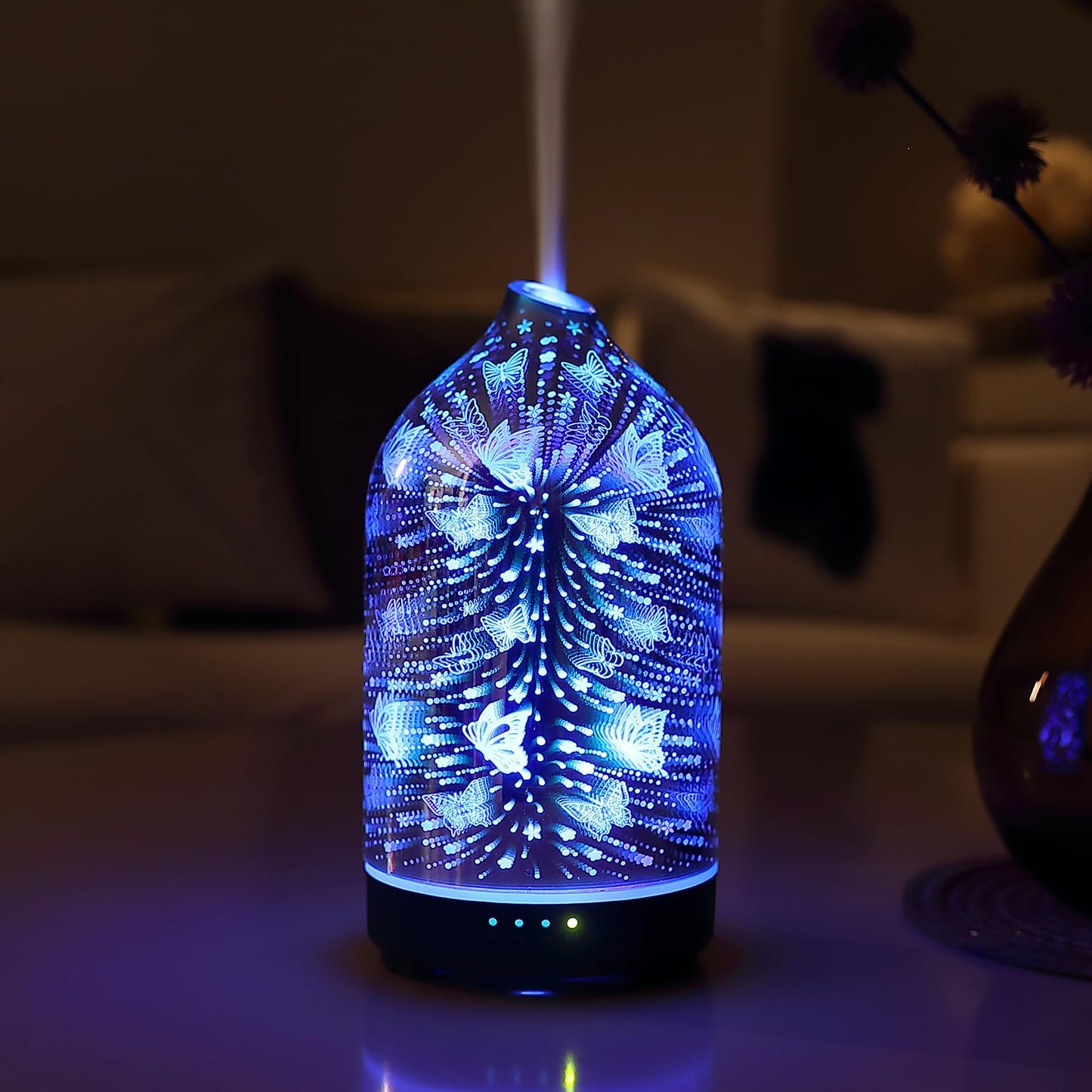 Essential Oil Diffuser Hand Blown Glass Aromatherapy Diffuser - Ultrasonic Cool Mist Scent Aroma Diffuser, Whisper Quiet with Auto Shut-Off, Timer Setting &7 Colors Night Light for Home