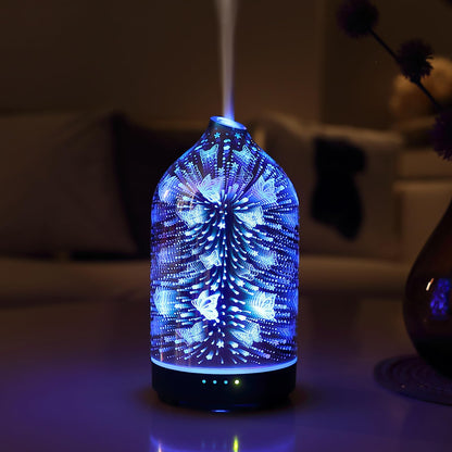Essential Oil Diffuser Hand Blown Glass Aromatherapy Diffuser - Ultrasonic Cool Mist Scent Aroma Diffuser, Whisper Quiet with Auto Shut-Off, Timer Setting &7 Colors Night Light for Home