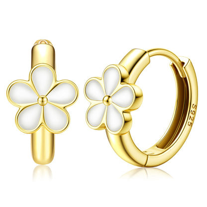 MILACOLATO 925 Sterling Silver Small Hoop Earrings Toddler 18K Gold Plated Huggie Hoop Earrings Daisy Flower Hoop Earrings for Women Hypoallergenic Earrings for Sensitive Ears