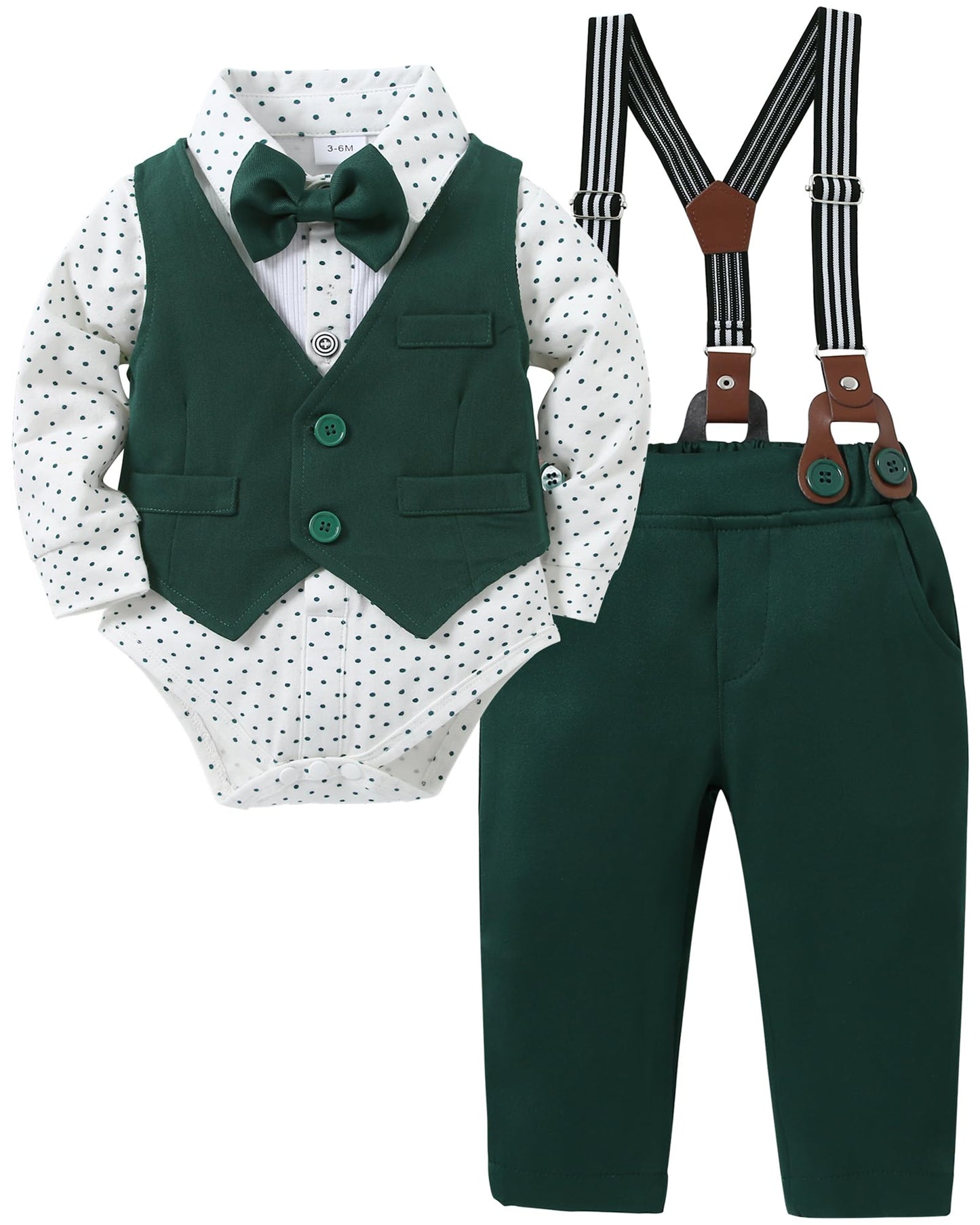 YUEMION Baby Boy Clothes Wedding Outfit Suits, 0-18 Months Infant Boy Gentleman Set, Dress Shirt+Vest+Suspender Pants+Bowtie