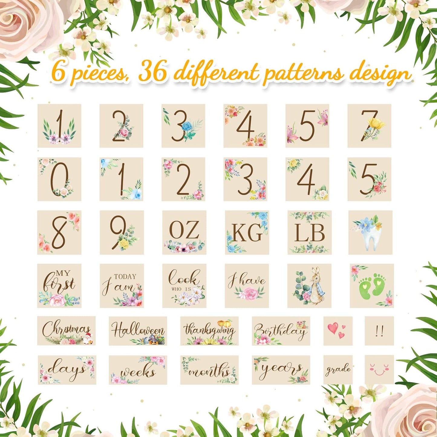 Sintuff 6 Pcs Baby Monthly Milestone Blocks Set Flower Natural Wooden Newborn Age Blocks with Week Month Year Grade Day Baby Age Photo Props for Girls Boys Shower Birthday Gift Decor