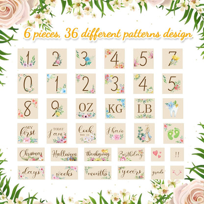 Sintuff 6 Pcs Baby Monthly Milestone Blocks Set Flower Natural Wooden Newborn Age Blocks with Week Month Year Grade Day Baby Age Photo Props for Girls Boys Shower Birthday Gift Decor