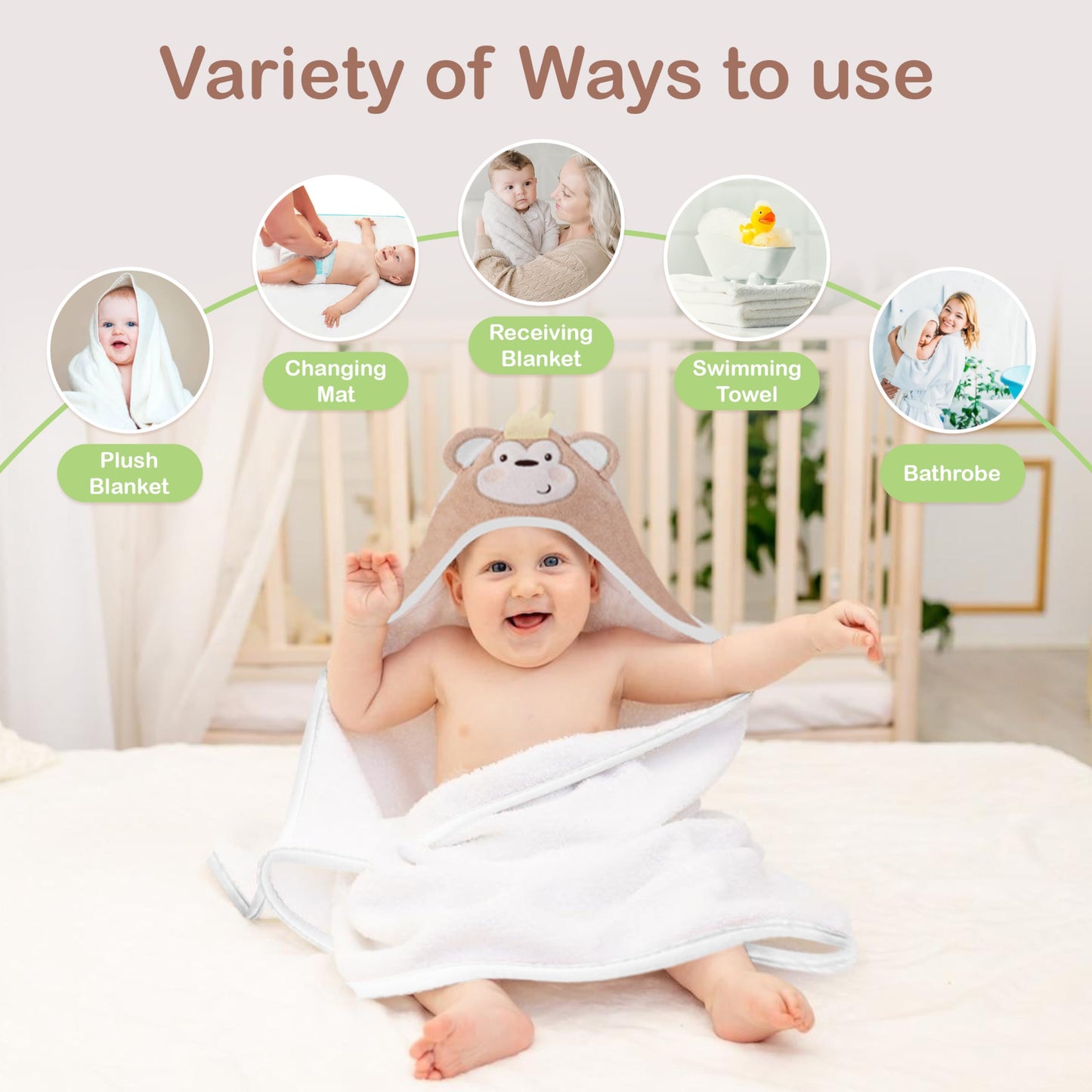 Mother's Choice Baby Hooded Towel - Large 33x33 Inch, 100% Cotton, Ultra-Soft & Absorbent Bath Towel for Newborns, Infants, Boys & Girls (Butterfly)