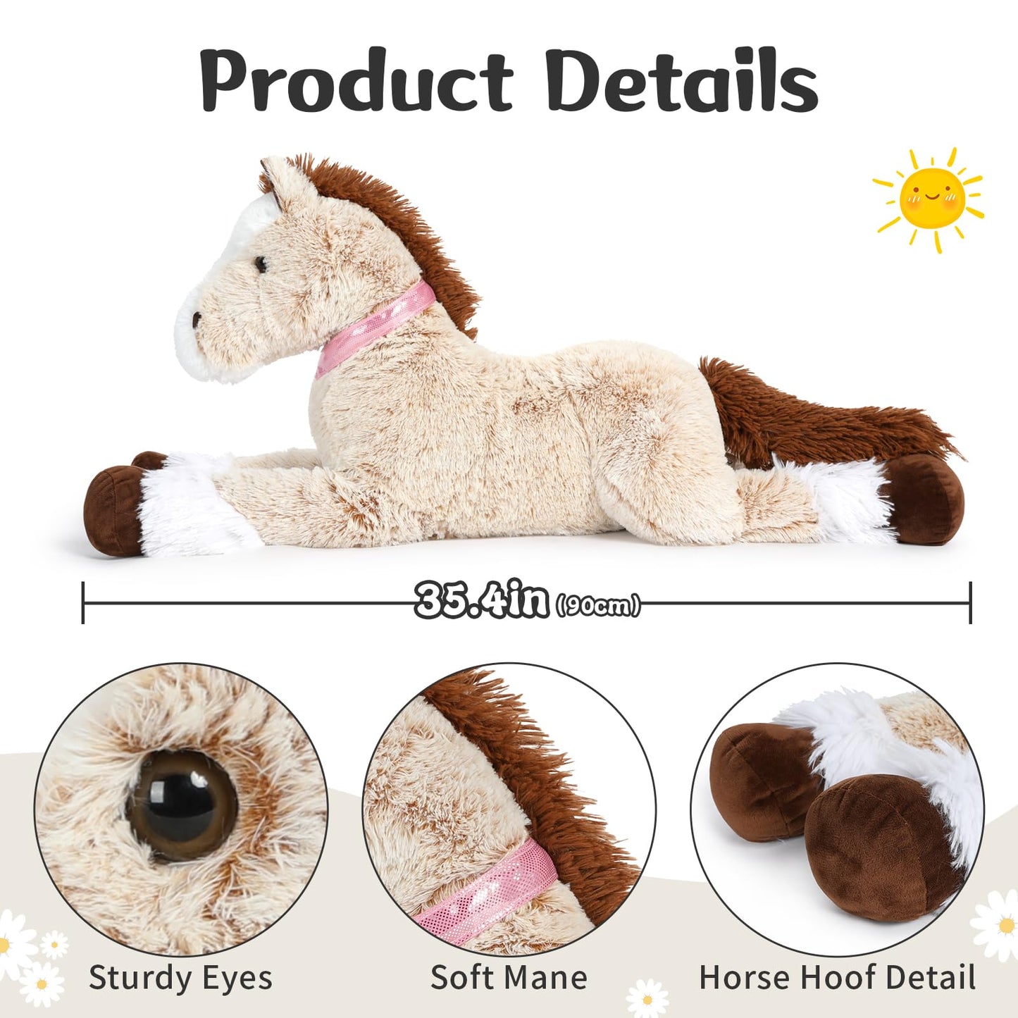 Tezituor 47 Inch Giant Horse Stuffed Animal, 4ft Realistic Chocolate Stuffed Horse Plush Toy, Hugging Soft Horse Pony Plush Pillow for Boys Girls,