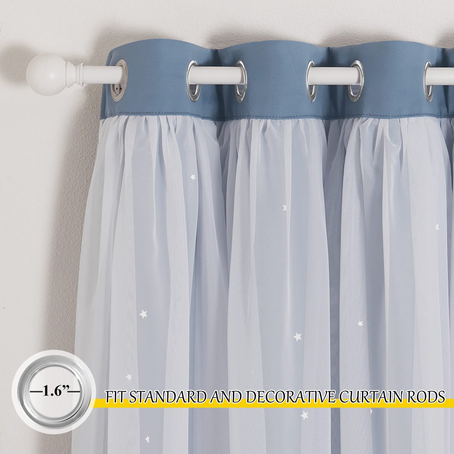 NICETOWN Nursery Curtains for Kids, Farmhouse Blackout Curtain Panels for Bedroom, Double Layer Star Hollow-Out Grommet Aesthetic Living Room Toddler Window Curtains, 2 Pcs, W52 x L84, Biscotti Beige