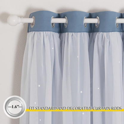 NICETOWN Nursery Curtains for Kids, Farmhouse Blackout Curtain Panels for Bedroom, Double Layer Star Hollow-Out Grommet Aesthetic Living Room Toddler Window Curtains, 2 Pcs, W52 x L84, Biscotti Beige