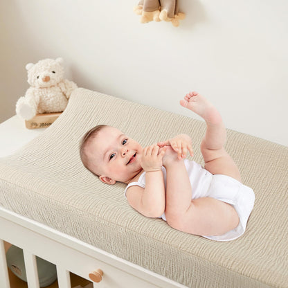 Bearmoss Changing Pad Cover, 2 Pack Muslin [100% Cotton] Diaper Changing Table Covers, 32'' x 16'' Soft Breathable Changing Pad Sheets for Unisex Baby Girls and Boys with Strap Holes (Bluemoon)