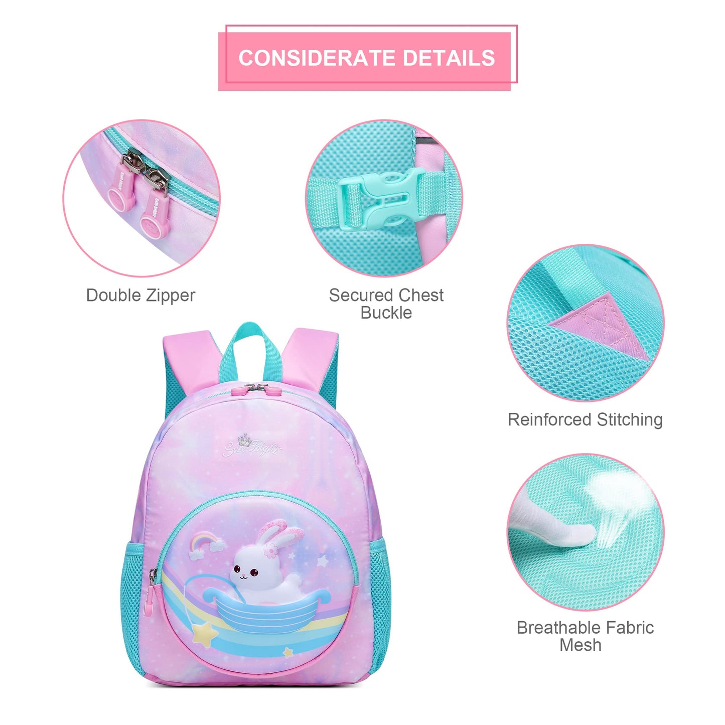 Toddler Backpack for 1-3 Year Old Girls & Boys Waterproof 3D Animal Cartoon Rabbit Design Kids Travel Backpack Lightweight Preschool Daycare Bag with Adjustable Straps(Little White Rabbit)