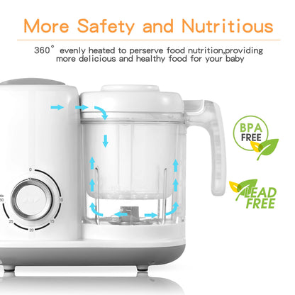 Baby Food Maker, 4 in 1 Baby Food Processor and Steamer, Puree Blender, Multifunctional Baby Puree Maker, Dishwasher Safe, White