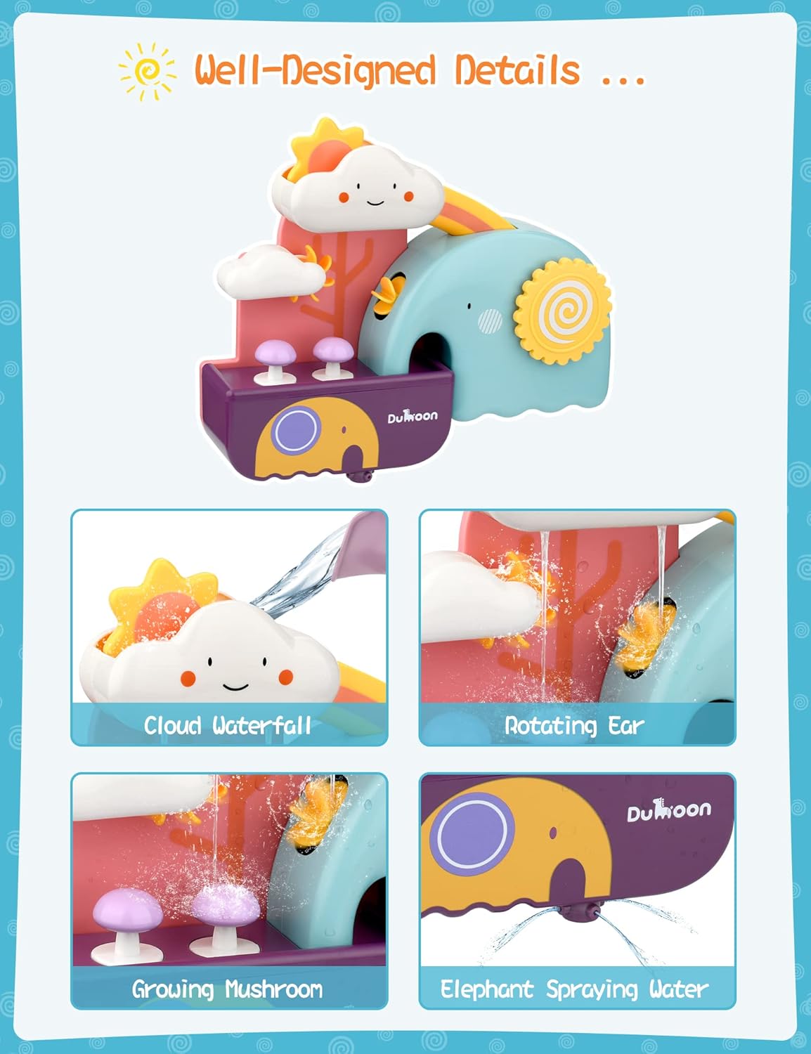 Baby Bath Toys, Fun Simple Physics Educational Bathtub Water Toy, Bath Time Fun Splash Toys for 1, 2, 3+ Year Old Boys Girls Toddlers, Safe Colorful Skin Friendly Waterwheel Bathing Toy