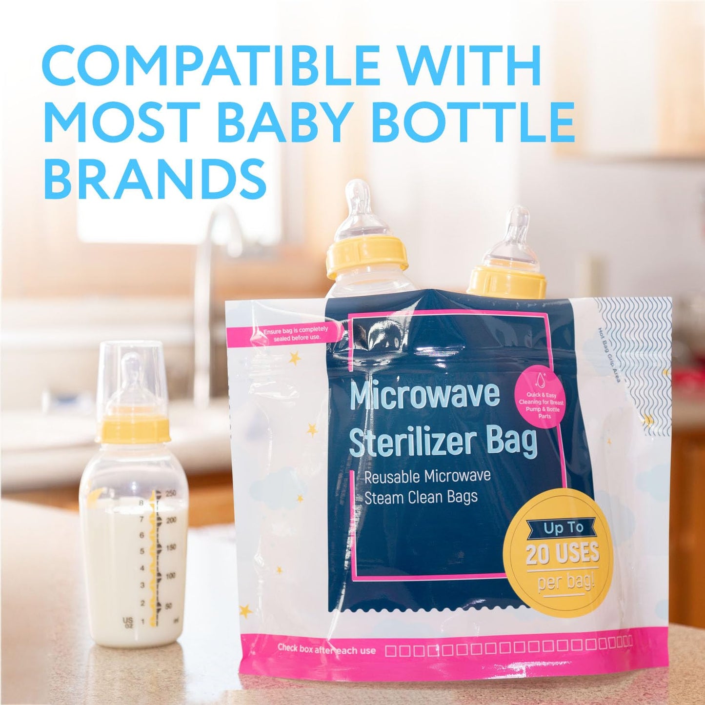 Impresa 15 Pack Microwave Baby Bottle Sterilizer Bags - 300 Uses Per Pack - Travel Baby Bottle Cleaner Microwave Sterilizer Bag - Breast Feeding Travel Accessories