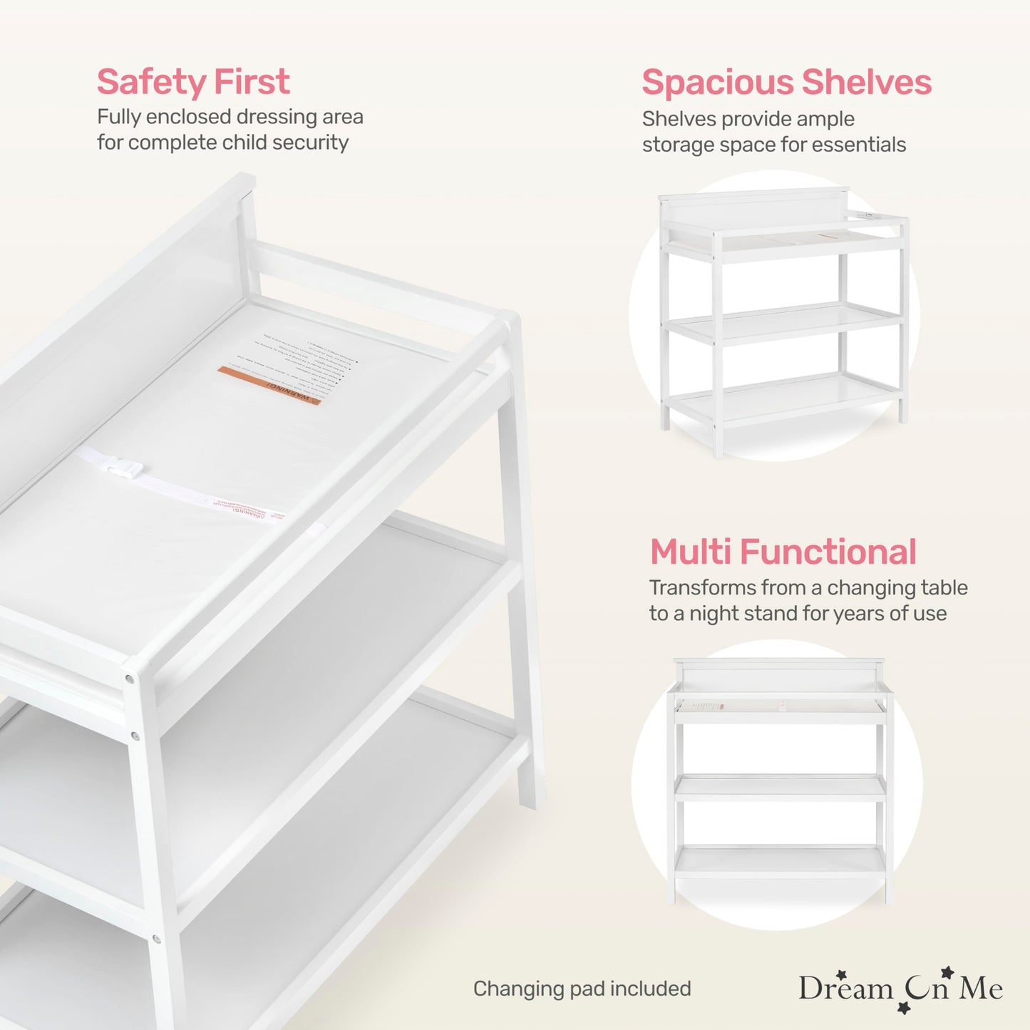 Dream On Me Jax Universal Changing Table, White , 34x20x40 Inch (Pack of 1)
