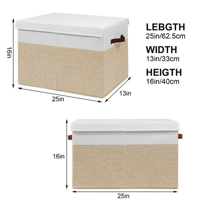Large Toy Storage Box with Lid, Sturdy Toys Storage Chest Bin Organizer Basket with Dividers for Kids, Boys, Girls, Nursery, Closet, Bedroom, Playroom 25"x13" x16" (Beige and White)
