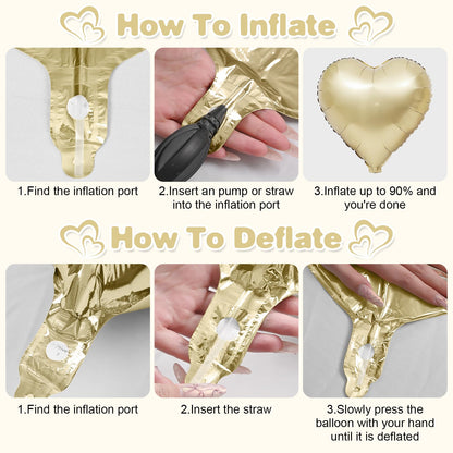 Sage Green Gold Heart Balloons,12Pcs Light Gold Heart Shaped Foil Balloons,18Inch Cream White Helium Mylar Balloon for Baby Shower Birthday Anniversary Wedding Party Decorations