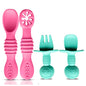 4pc Silicone Baby Spoons Self Feeding Baby Utensils 6-12 Months - 3 Baby Spoon - 1 Baby Fork - Toddler Cutlery Set - BPA Free, Dishwasher Safe, Baby Eating Essentials (Light pink/Army Green)