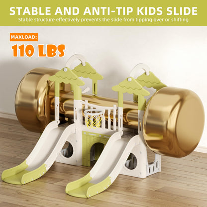 KORIMEFA 10-in-1 Toddler Slide, Kid Double Slide for Toddlers Age 1-3, Basketball Hoop, and Telescope, Indoor Outdoor Slide Toddler Playset Toddler Playground, Forest Themed Brown