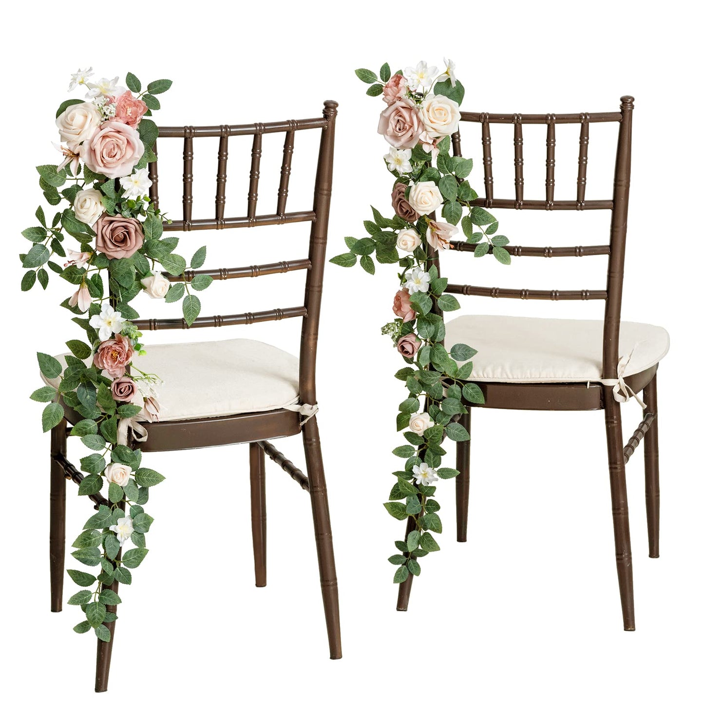 Ling's Moment 10pcs Wedding Chair Decorations Aisle Floral Swag Artificial Pew Flowers Hanging Garland Pink Blush & Cream For Ceremony Reception Church Rose Floral Faux Arrangement Party Outdoor Decor