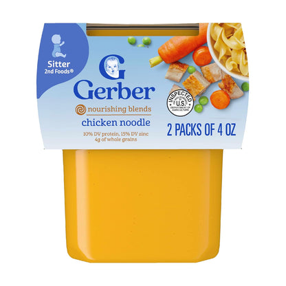 Gerber Baby Food 2nd Foods, Dinner, Chicken Noodle Puree, 4 Ounce Tubs, 2-Pack