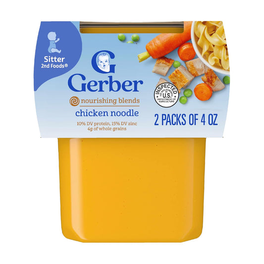 Gerber Baby Food 2nd Foods, Dinner, Chicken Noodle Puree, 4 Ounce Tubs, 2-Pack