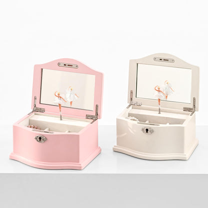 Wooden Musical Jewelry Box for girls with Mirror and Key Lock, Gift for Kids on Birthdays and Holidays (Pink, Small) (Beige, Small)