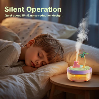 Landscape Night Light Humidifier with 2 Mist Modes, 320mL Large Tank Whisper-Quiet for Baby/Nursery/Office, Portable Mini Air Moisturizer (Coconut tree)
